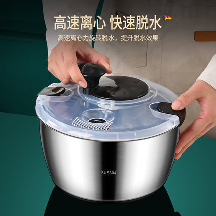304 Vegetable Salad Dehydrator Kitchen Vegetable Washing Hand Dryer Double-Layer Drain Vegetable Washing Basin Fruit and Vegetable Dryer