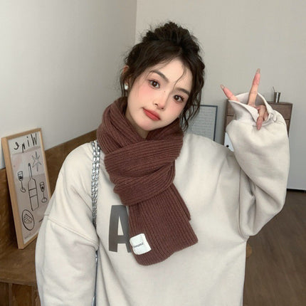 White Scarf Women's Winter Red Wool Thickened Knitted Warm Scarf 2023 New Korean Style All-match High-end Sense