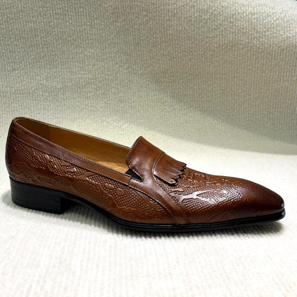 Shoes Men Original First-Layer Cowhide Men's Wedding Dress Shoes Elegant Tassel Slip-On Pointed Toe Loafers