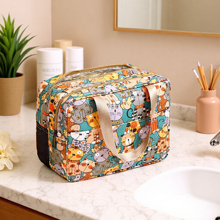 Dry and Wet Separate Cosmetic Bag Portable Large Capacity Toiletry Bag Cartoon Cute Waterproof Polyester Storage Aluminum Foil Insulation Bag