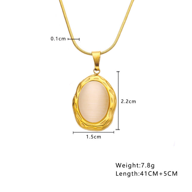 European and American INS style clavicle chain light luxury versatile sweater chain retro oval opal pendant titanium steel necklace