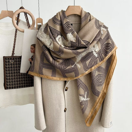 Spring and autumn texture silk wool scarf women's autumn and winter silk wool large square scarf warm shawl dual-purpose women's all-match temperament