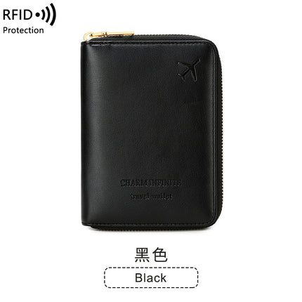 Cross-Border 2026 New Rfid Anti-Magnetic Passport Holder Zipper Short Travel Passport Bag Multifunctional Document Storage Bag