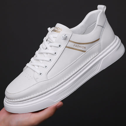 Autumn 2024 White Shoes Bean Shoes Men's Casual Driving Shoes Soft Sole Fashion Leg All-match Sports Leather Sneakers