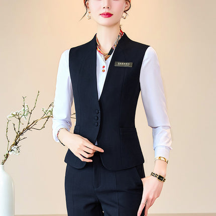 Business Wear Tooling Vest Women's Spring and Autumn New Temperament Hotel Manager Front Desk Reception Overalls with Vest