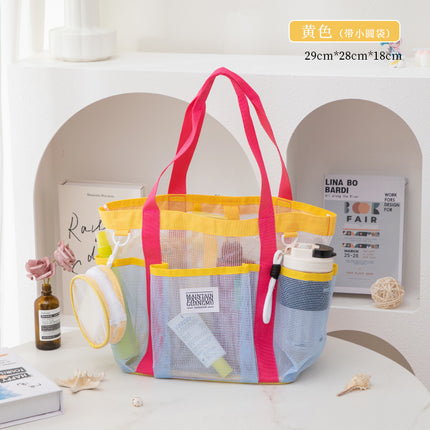 New Cosmetic Bag with Large Capacity, Hollow Design, Toiletry Beach Bag, Mesh Stitching, Travel Essential Storage Bag