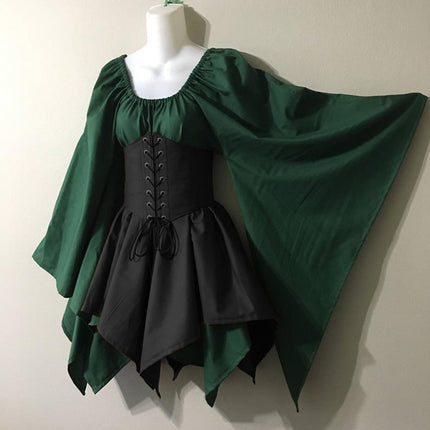 Cross-Border Wish New Party European and American Women's Long-Sleeved Renaissance Medieval Bell-Sleeved Dress