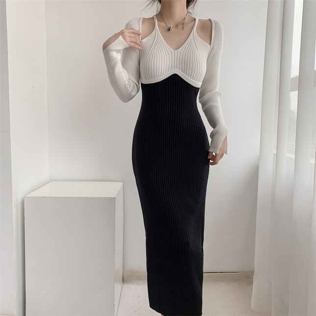 Tweed Style Gentle Milk Tea Color Knitted Dress Cross-Border Women's Autumn and Winter New French Sweater Bottoming Skirt