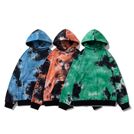 New Loose Hooded Sweat Spring and Autumn Fashionable Brand oversize Shoulder-drop Tie-dye Shorts Top Two-piece Set for Men