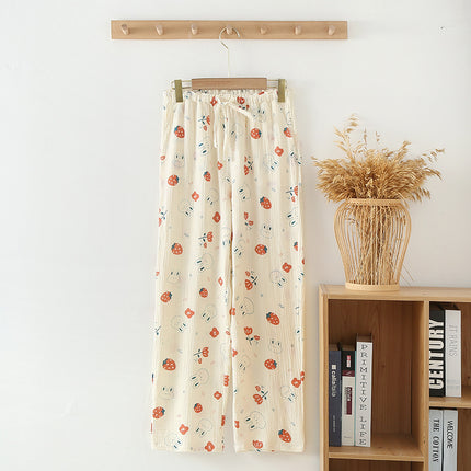 Women's Pajama Pants Summer Thin Pants Air Conditioning Pants Casual Loose Home Pants Outer Wearing Pure Cotton Double-Layer Yarn Loose