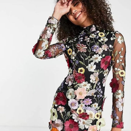 Gy24025 Stereo Flower Hip-Covering Sexy Dress European and American Cross-Border Exclusive Supply for Spring and Summer 2023 New Products