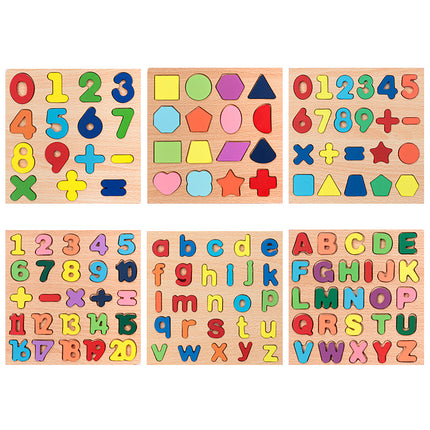 Wooden Kidsren's Number Board Letter Board Puzzle Puzzle Geometric Shape Matching Hand-grabbing Panel Early Education Educational Toys