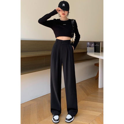 High-End Women's Suit Pants Spring and Summer New High-Waisted Drape Wide-Leg Pants Loose Double-Button Slimming Narrow Floor-Length Trousers