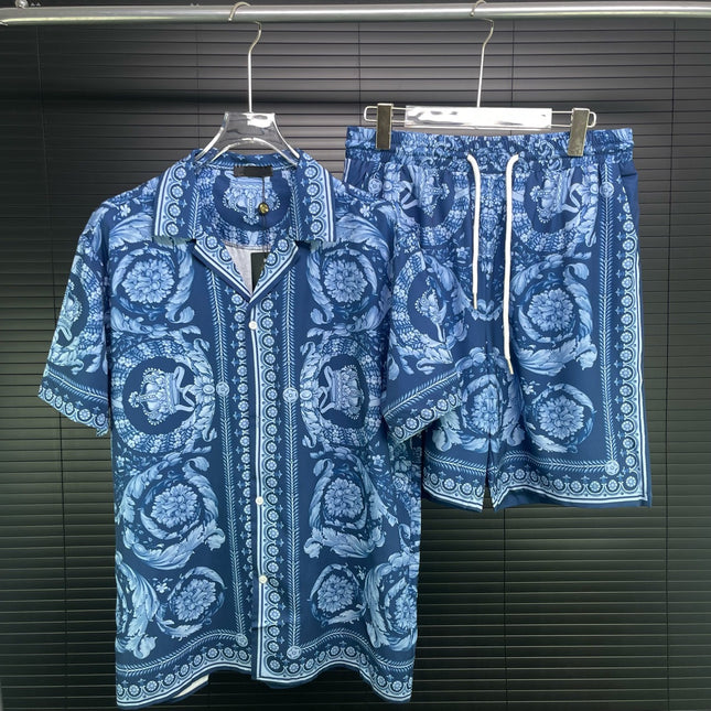 European and American Trendy Ver Men's Short-Sleeved Shirt and Shorts Set with 3D Digital Full-Body Print Hawaiian Vacation Style