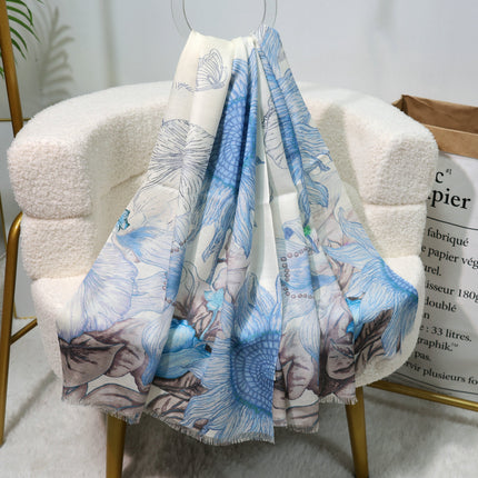 Fashion Printed Wool Scarf 80 Count Worsted Warm Large Shawl Thin Neck Protector Scarf for Mom Autumn and Winter New Products