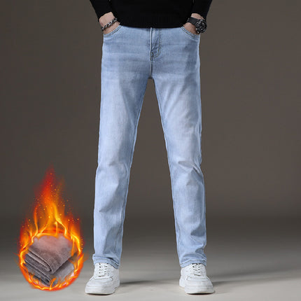 Xintang Jeans Men's Autumn and Winter Velvet Warm Slim Straight Men's Thickeneded Cold-Resistant Men's Casual Long Pants