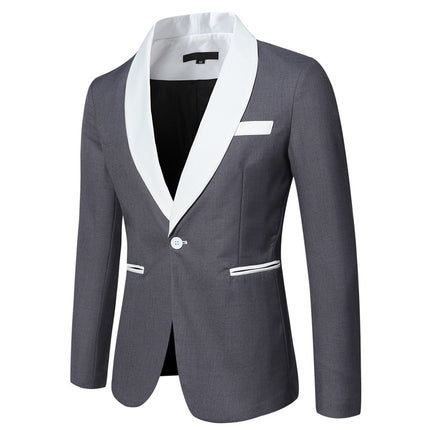 Autumn and Winter new men's casual contrast color green collar suit 9876-90