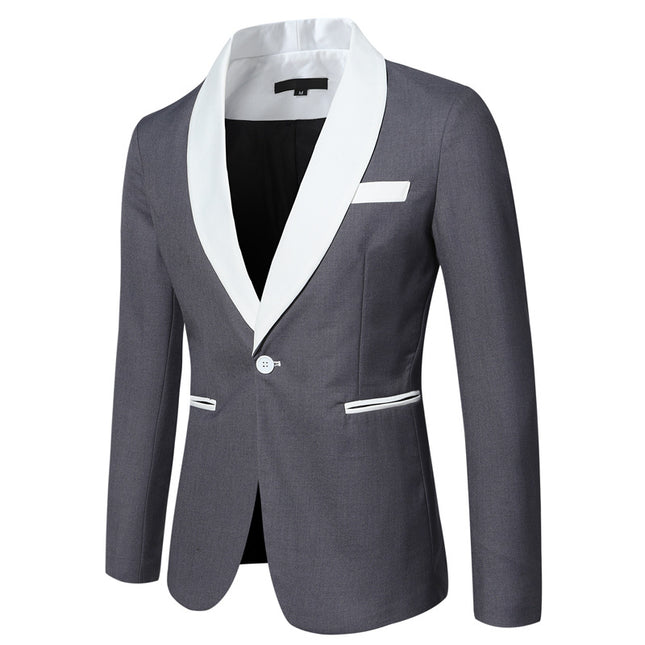 Autumn and Winter new men's casual contrast color green collar suit 9876-90