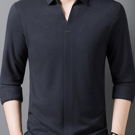 Scissor Collar Polo Shirt Autum New Men's Business Casual Men's High-End Pure Color Long-Sleeved T-Shirt Tops for Men