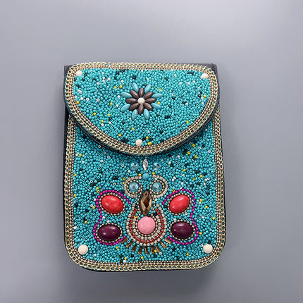 Bohemian Women's Mobile Phone Bag Xinjiang Inner Mongolia Yunnan Travel Souvenir Retro Heavy Industry Rice Bead Shoulder Bag