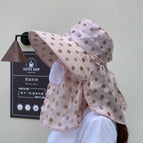 Tea picking hat-leather pink large dots