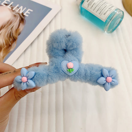 Autumn and Winter plush hairpin female clip headdress furry shark clip cute high-grade sense back head clip high-end hairpin
