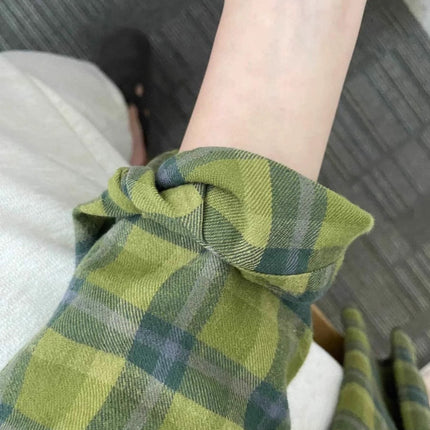 American Retro Green Plaid Shirt Women's 2025 Spring New Design Sense Niche Loose Long Sleeve Shirt Jacket