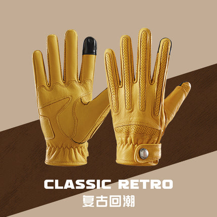 Korean Motorcycle Gloves Summer Touch Screen Shock-Absorbing Breathable Retro Sheepskin Electric Vehicle Bicycle Riding Gloves