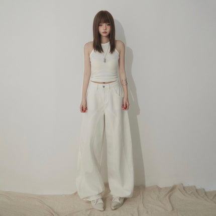 White Scimitar Wide Leg Jeans Women's 2025 Spring and Autumn New Straight Loose High Waist Slim Sickle Mop Pants