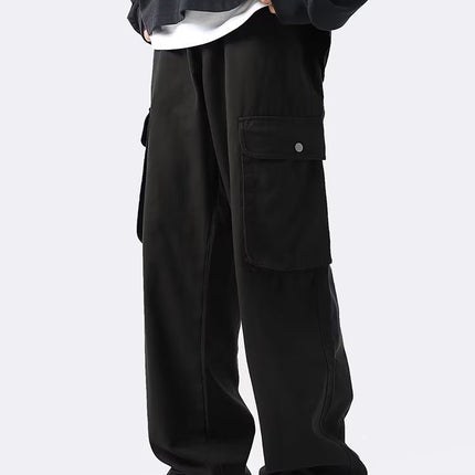 Trendy brand overalls men's loose large pocket four seasons casual pants Korean style trendy straight wide-leg mop pants men's clothing
