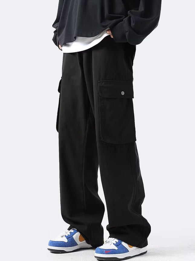 Trendy brand overalls men's loose large pocket four seasons casual pants Korean style trendy straight wide-leg mop pants men's clothing