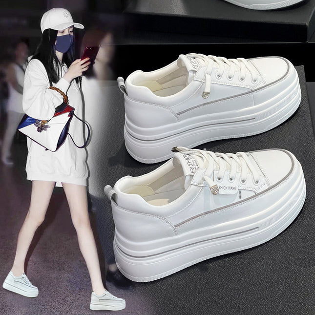 Small Size Women's Shoes 2026 Spring and Summer New Thick-Soled Height-Increasing White Sneakers for Petite Women, Lace-Free White Sneakers, Women's Flats