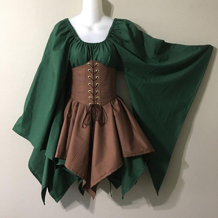 Cross-Border Wish New Party European and American Women's Long-Sleeved Renaissance Medieval Bell-Sleeved Dress