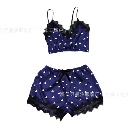 Cross-Border New Style Camisole, Shorts, and Robe Three-Piece Set, Sexy Lace Women's Loungewear Pajamas, Wholesale in Stock