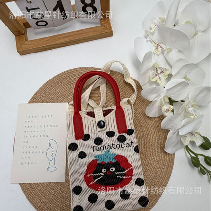 Girl's Heart-Shaped Knitted Crossbody Bag