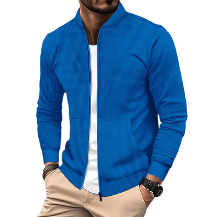 European and American ins cross-border 2024 men's autumn and winter new waffle solid color zipper baseball suit pocket long sleeve coat