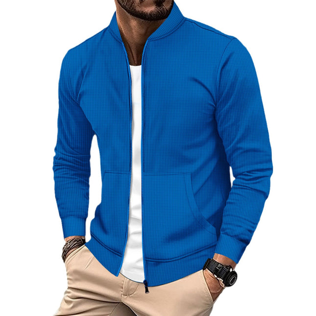 European and American ins cross-border 2024 men's autumn and winter new waffle solid color zipper baseball suit pocket long sleeve coat