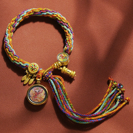 Thangka Xizang Hand Rope Hand-woven Ethnic Style Bracelet Five-way God of Wealth Green Mother Wen Zhu Thangka Bracelet