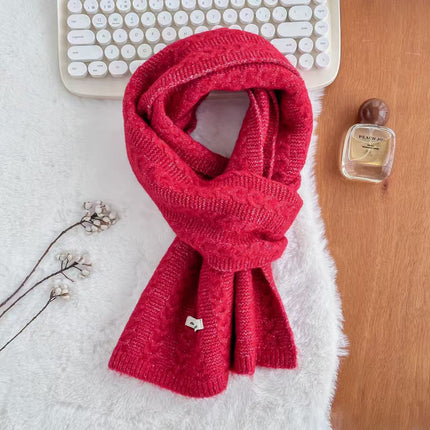 Japanese and Korean Knitted Wool Scarf for Women, Autumn and Winter Thickened Warm Solid Color Student Cable Knit Neck Warmer Bamboo Pattern Neck Protector