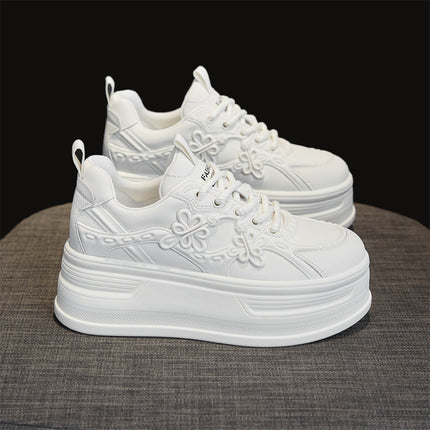 Chinese Style Thick-Soled Height-Increasing White Shoes for Women 2025 Autumn and Winter New Versatile Breathable Casual Shoes Chinese Knot Women's Shoes