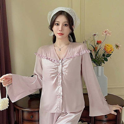 Purely Sensual, Sexy, Comfortable, Breathable Pajamas, Satin Chiffon Loungewear Set, Available in Multiple Colors, Sexy Button-Up Set