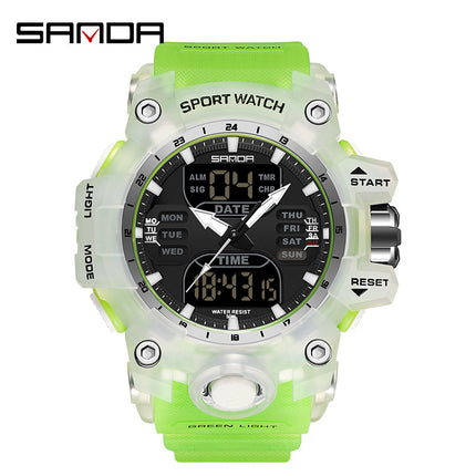 Sanda Hot-Selling Watch Korean Version Student Party Multi-Functional Waterproof Alarm Clock Electronic Watch Cool Dual Display Luminous Sports Watch
