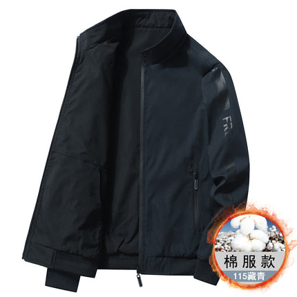 Spring and Autumn cotton-padded jacket men's double-sided casual stand collar jacket sports middle-aged men's jacket trendy brand baseball uniform