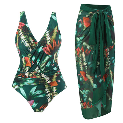 2025 new European and American foreign trade one-piece conservative belly backless sexy swimsuit chiffon beach dress cross-border explosions
