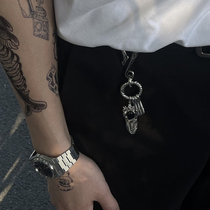 Original three-ring key chain pendant ink black hemp wreath old high-end waist ornaments cross-border e-commerce