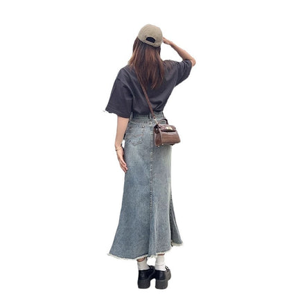 Hip Small Vintage Denim Fishtail Dress Women's Trendy All-match New High Waist Slimming Mid-length Hip Skirt