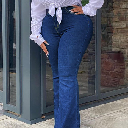 Xintang Tiktok Pop In-Stock Dropshipping Plus-Size Women's High-Stretch Zippered Mid-Waist Flared Jeans