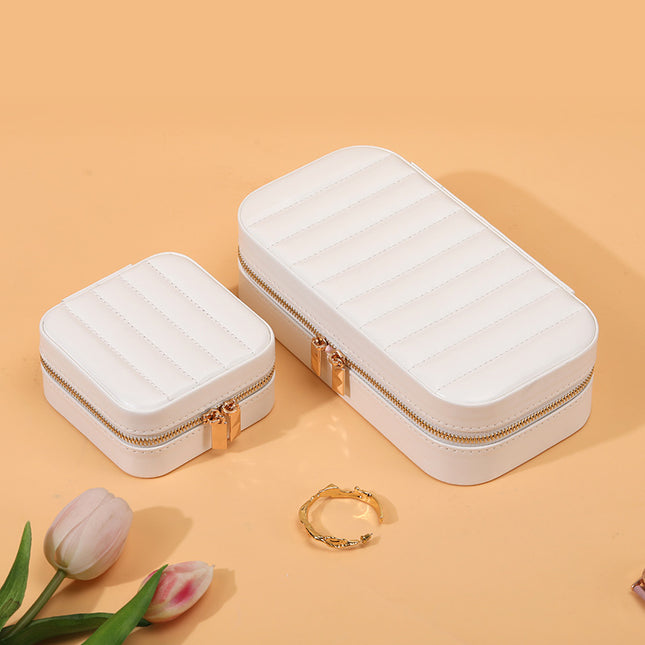 Striped Metal Zipper Jewelry Box with Mirror Jewelry Ring Necklace Storage Box Multifunctional Portable Jewelry Box