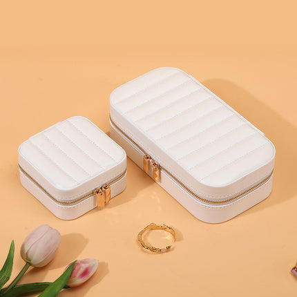 Striped Metal Zipper Jewelry Box with Mirror Jewelry Ring Necklace Storage Box Multifunctional Portable Jewelry Box