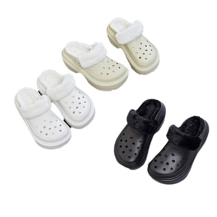 Wholesale hole shoes winter liner fur cover fleece-lined heel belt warm plush men and women detachable shoe cover shoelaces